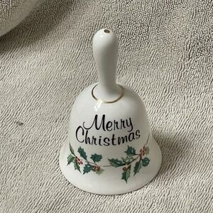 Vintage Merry Christmas Dinner Bell White Bone China‎ 4" Tall